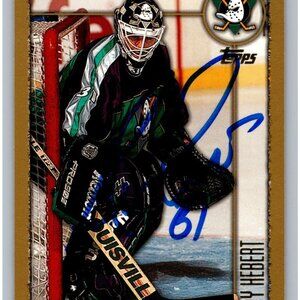 Autographed Guy Hebert Anaheim Mighty Ducks Hockey Card 1993 Topps Gold Edition